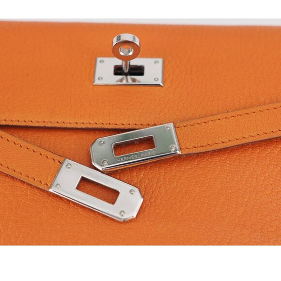 Hermes Classic Kelly Long Wallet Orange Chevre Leather Silver Classique Depliant - Picture 5 of 9